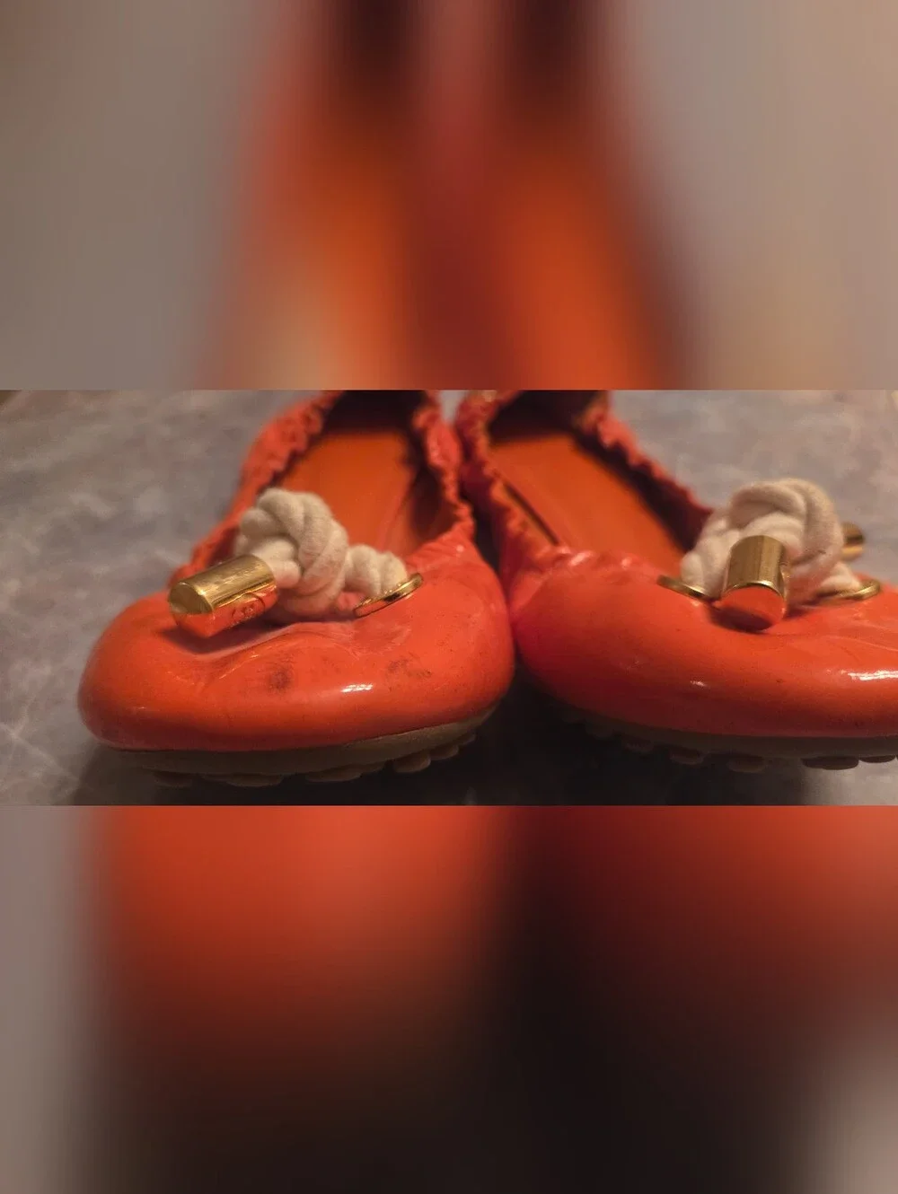 Tory Burch Orange Leather Rope-Tie Ballet Flats